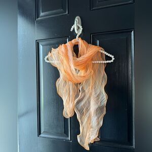 Orange Plaid Sheer Ruffle Scarf 12 x 84